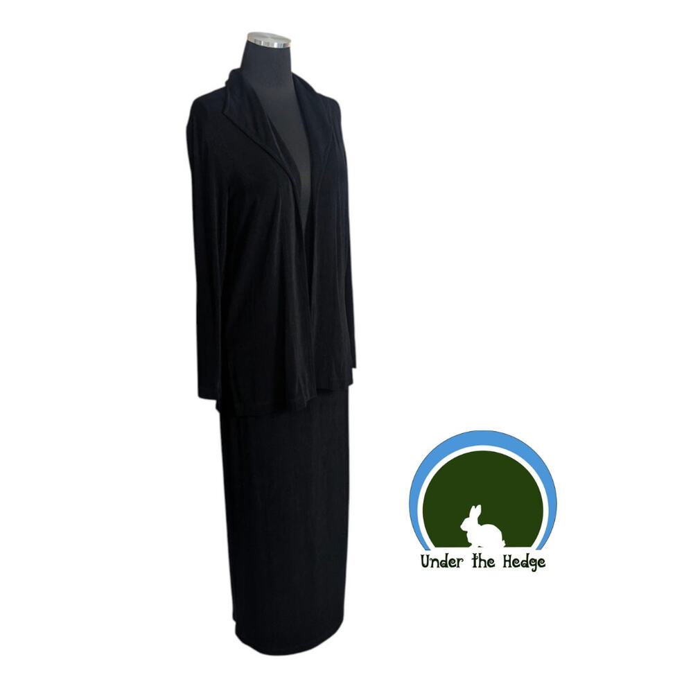 Vtg Chicos Black 2pc Slinky Skirt + Cardigan Set Size 1 Medium Minimalist P1